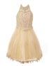 Big Girls Champagne Halter Neck Rhinestone Sequin Junior Bridesmaid Dress 8-16 - SophiasStyle.com